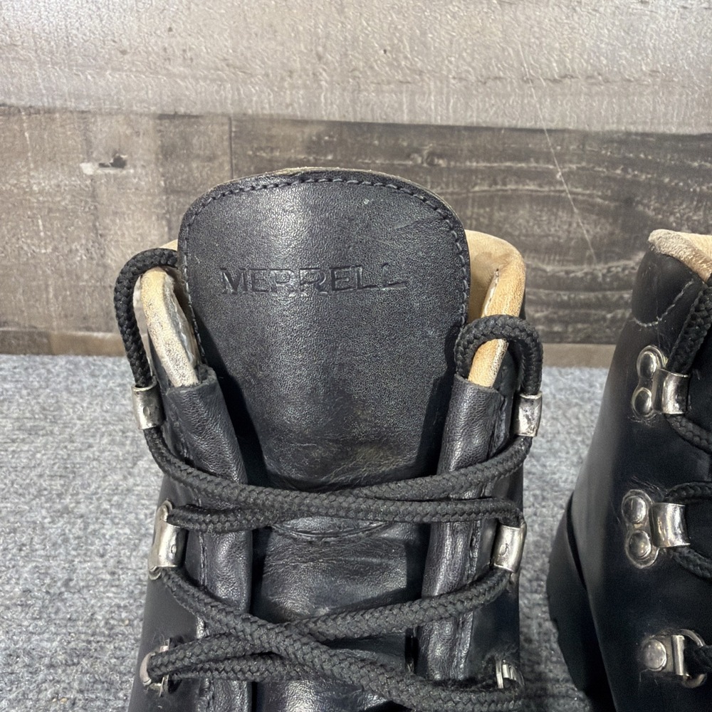 Merrell Wilderness Black Leather Hiking Boots Womens 7 M Vintage Made In Italy - Picture 4 of 15